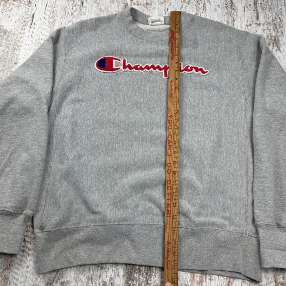 Champion Reverse Weave Sweatshirt Mens Large Gray Chenille Script Logo GF70 11C - Picture 8 of 11